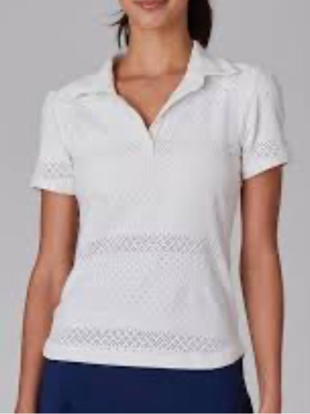 L’ETOILE Sport Luxury White Stretch Eyelet Lace Tennis Top Size L